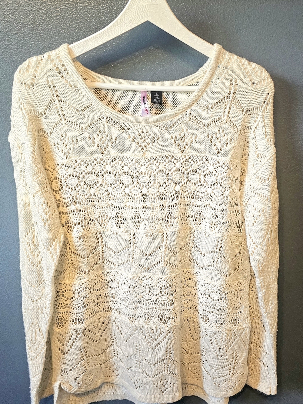 Love By Design Cream Crochet Knit Long Sleeve Sweater